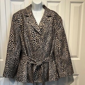 Le Suit Black/Tan Animal Print Belted‎ Lined Blazer Jacket Size 24 W